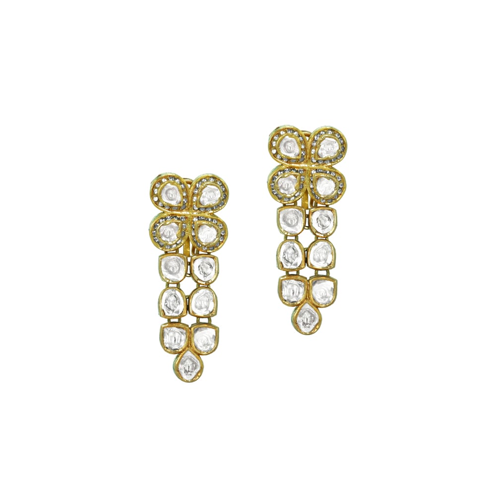 Floral Polki Earrings with Cascading Rose-Cut Diamonds